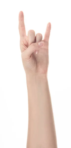 Hand eines jungen Mädchens auf weißem Hintergrund — Stockfoto
