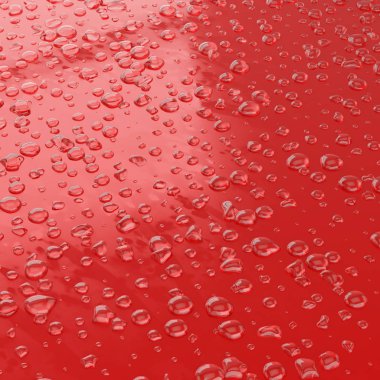 Düz kırmızı bir yüzeyde bir damla suyun dörmi görüntü