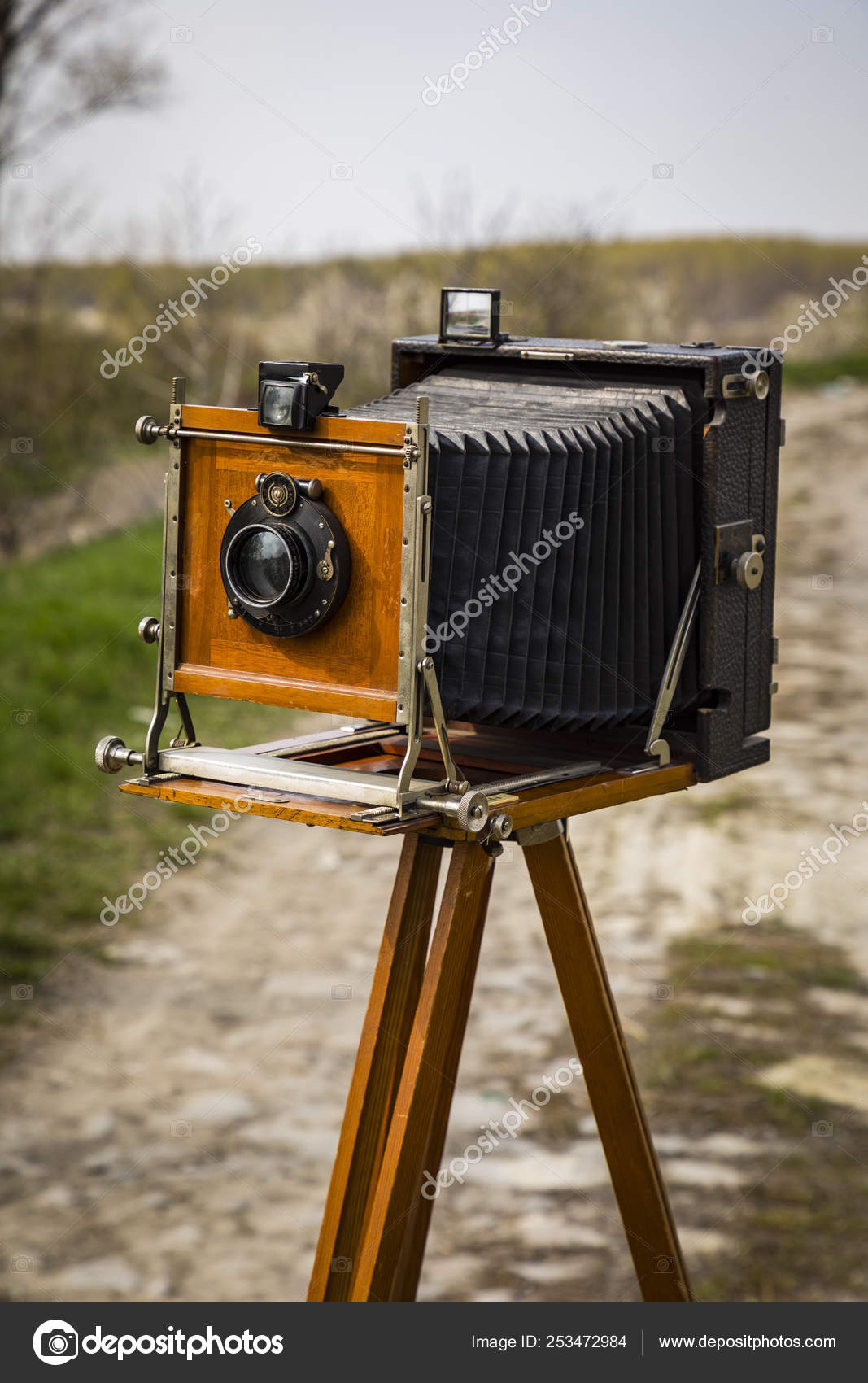 Old Large Format Camera Wooden Tripod Stock Photo C Boskojr 253472984