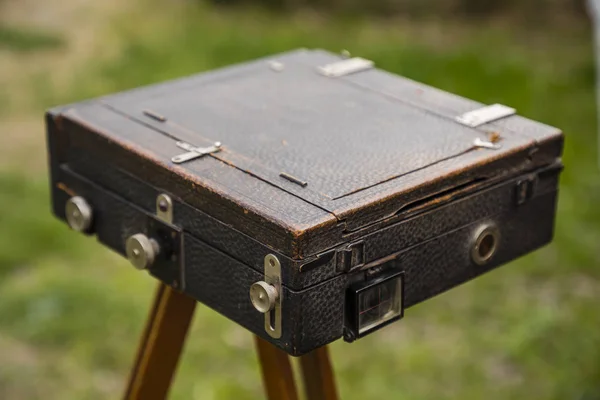 Old Large Format Camera Wooden Tripod — Stock Photo, Image