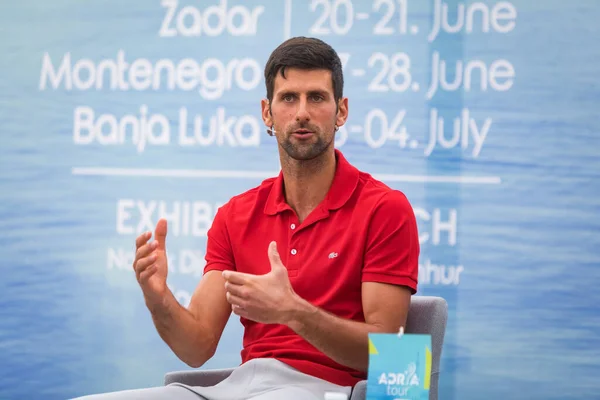 Belgrado Sérvia Maio 2020 Novak Djokovic Sérvia Uma Coletiva Imprensa — Fotografia de Stock