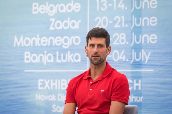 Belgrado Serbia Mayo 2020 Novak Djokovic Serbia Una Conferencia Prensa — Foto de Stock