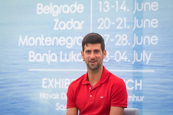 Belgrade Serbie Mai 2020 Novak Djokovic Serbie Lors Une Conférence — Photo