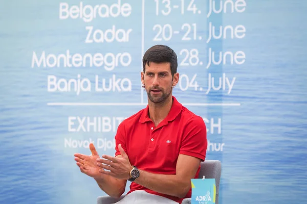 Belgrade Serbie Mai 2020 Novak Djokovic Serbie Lors Une Conférence — Photo