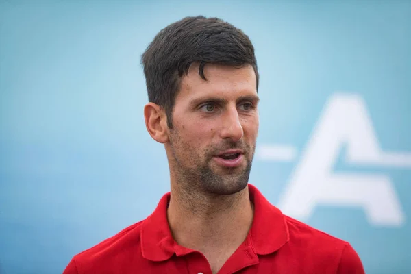 Belgrade Serbie Mai 2020 Novak Djokovic Serbie Lors Une Conférence — Photo