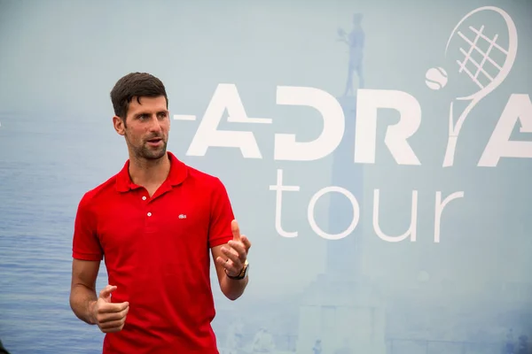 Belgrado Serbia Mayo 2020 Novak Djokovic Serbia Una Conferencia Prensa — Foto de Stock