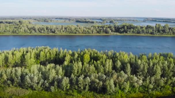 Vue aérienne. paysage estival avec rivière et ciel bleu. beaux déversements dans la vallée de la rivière. Paysage du Mississippi — Video