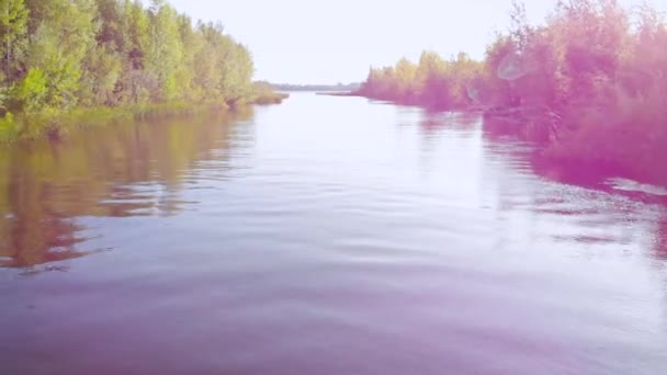 Воздушный выстрел. "Mississippi River Scenic". Красивая раскинувшаяся река, узкие каналы, все берега в зелени . — стоковое видео