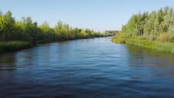 Strzał z lotu ptaka. letni krajobraz z rzeką i błękitnym niebem. piękne wycieki w dolinie rzeki. Mississippi krajobraz — Wideo stockowe