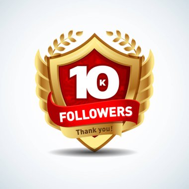 Altın 10k takipçileri teşekkür ederim logo tasarım, sosyal ağ ve takipçisi için şablon imzala. Web Kullanıcı çok sayıda aboneleri veya takipçileri kutluyor. 