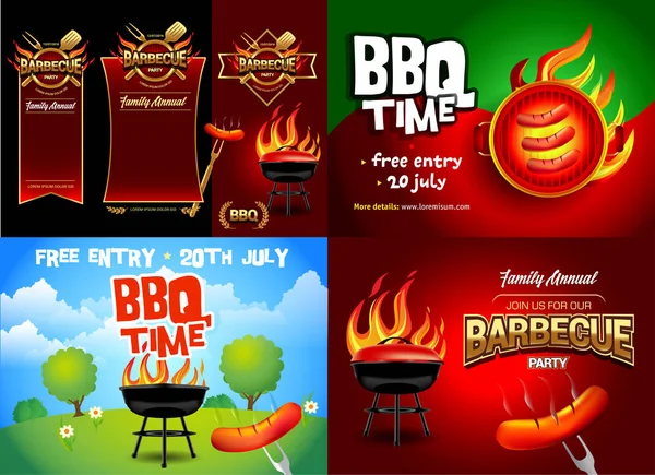 Bbq Disegni Poster Colorati Party Design Invito Annuncio Design Logo — Vettoriale Stock