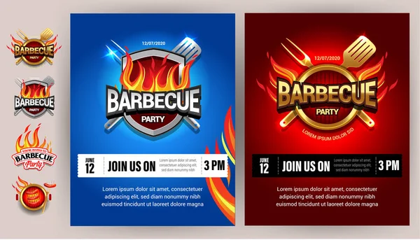 Desain Poster Bbq 2Colorful Desain Pesta Undangan Desain Iklan Logo - Stok Vektor