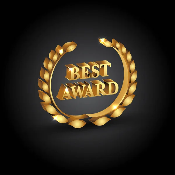 Лучшая Награда Золотая Награда Лавровый Венок Черном Фоне Изолированная Векторная — стоковый вектор
