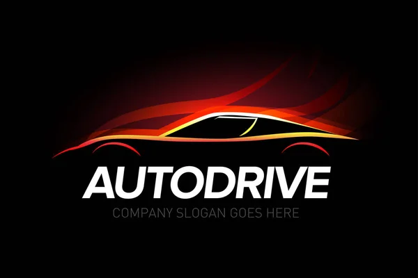 Autodrive Bil Logo Typ Med Brand Bakgrund Bil Service Och — Stock vektor
