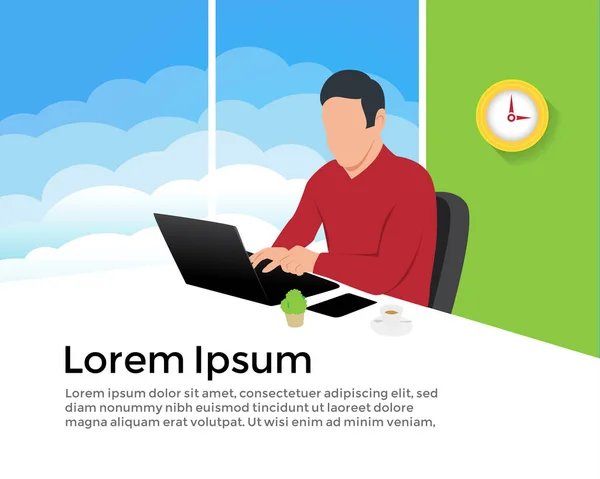 オフィスのコンピュータで働くビジネスマンマーケティング担当者プログラマービジネスアナリストデザイナーマネージャーのベクトルフラットイラスト — ストックベクタ