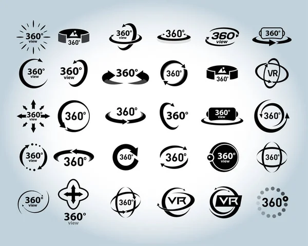 360 Degrees View Vector Icons Set Virtual Reality Icons Isolated — Stock Vector