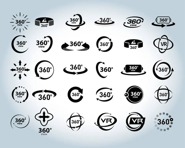 360 Graden Bekijken Vectoriconen Set Virtual Reality Iconen Geïsoleerde Vectorafbeeldingen — Stockvector