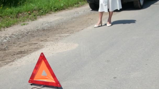 Woman Broken Country Road Calling Help — Stock Video