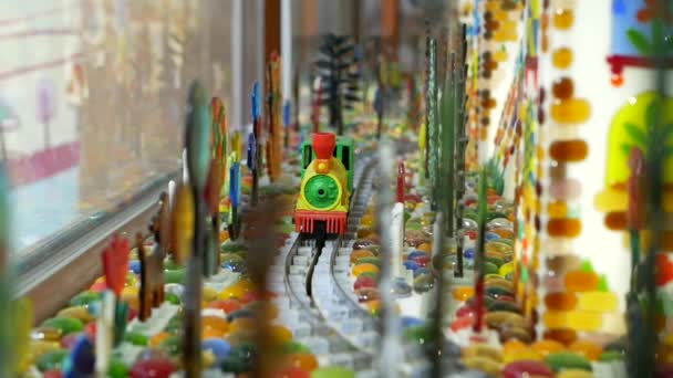 Toy train from colorful blocks, baby toys — Stock Video