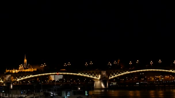 Будапештский Мост Будапештская Ночь Ночной Вид Часть Будапешта Буда — стоковое видео