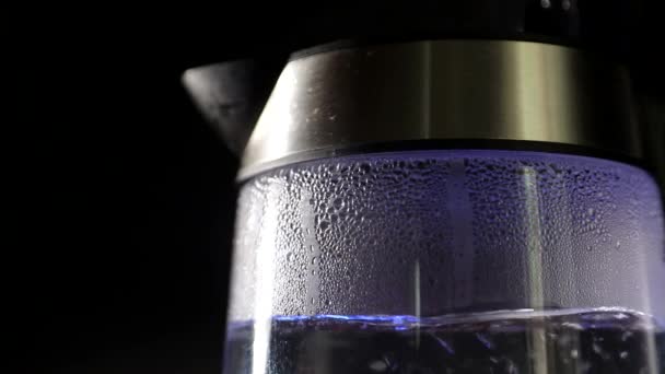 Electric glass kettle with boiling water, hot water for coffee and tea — Stock Video