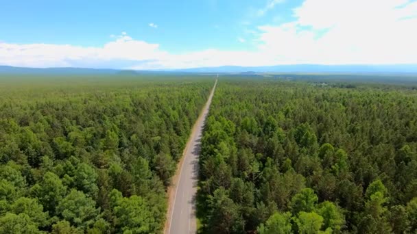 Vista aérea da estrada através da floresta. Vista panorâmica. Bela paisagem — Vídeo de Stock