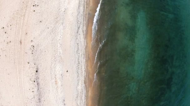 Empty beach. Top down, aerial view. Drone flies forward — Stock Video