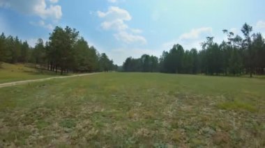 Drone çayırın üzerinde ileri uçar