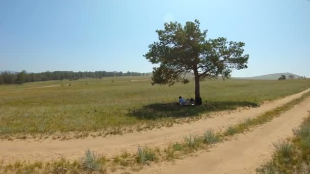 Mujer descansando a la sombra de un árbol — Vídeo de stock