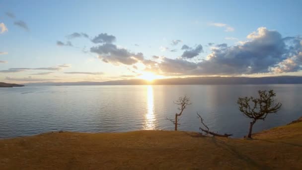 Côte Lac Coucher Soleil Prise Vue Aérienne — Video