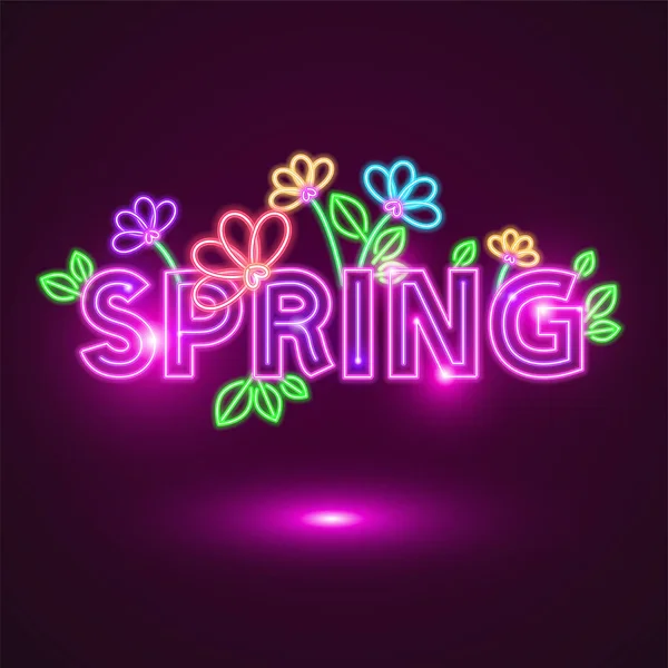 Vector Illustration Glowing Light Spring Lettering Banner — Stock Vector
