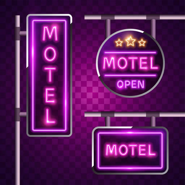 Neon Vettore Del Design Banner Motel — Vettoriale Stock