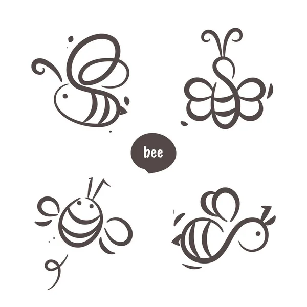 Bee Hand Drawing Logo — Stock Vector