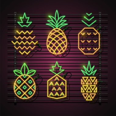 Ananas neon seti. Tropik meyve.