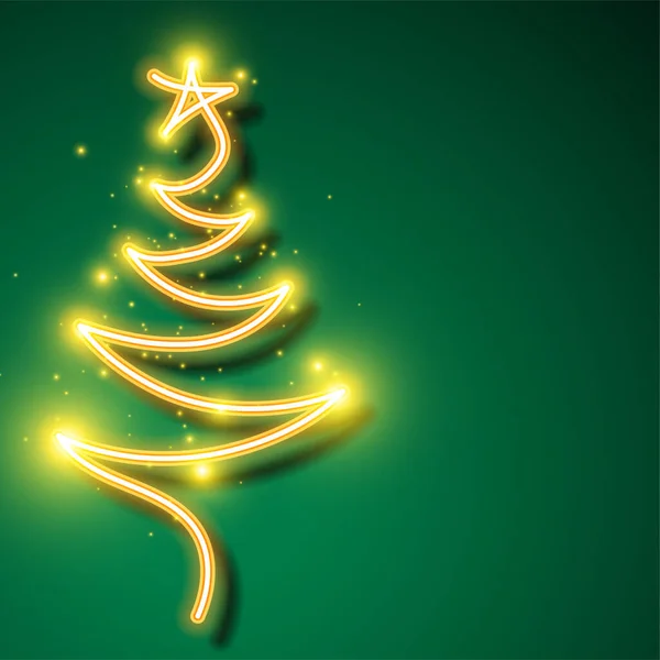 Néon Arbre Pour Noël Avec Fond Vert — Image vectorielle