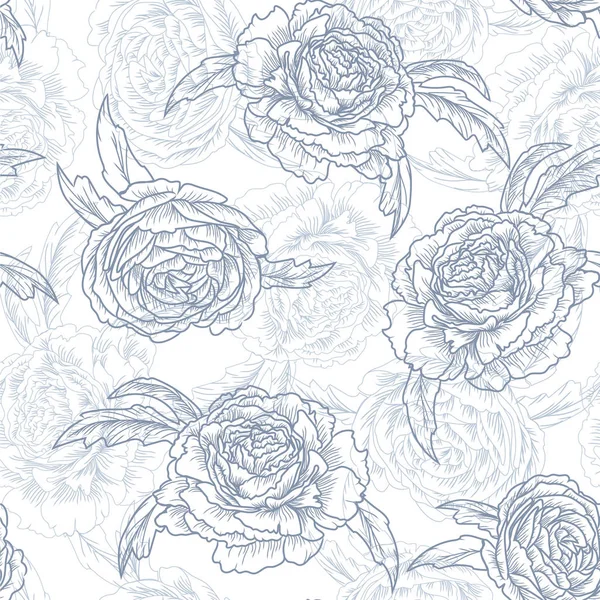 玫瑰。蓝色花卉无缝图案，矢量插图 — 图库矢量图片