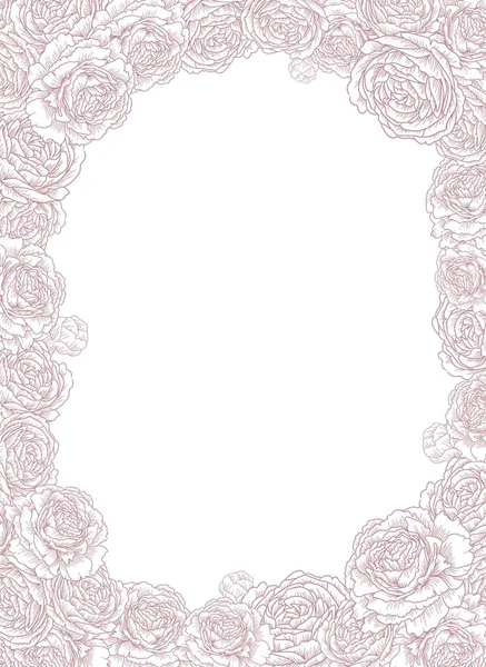 Moldura decorativa com flores, rosas, peônias. Modelo elegante e elegante para texto. Desenho de ilustração vetorial — Vetor de Stock