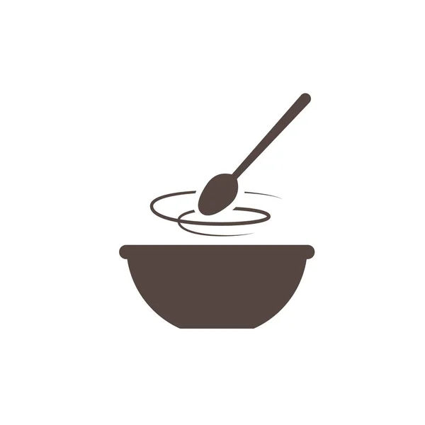 Keuken pictogram Bowl met lepel, platte vector illustartion. Cooking logo. — Stockvector