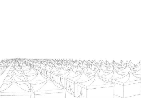 在沙特阿拉伯为朝圣者搭建的米娜朝圣帐篷。伊斯兰朝圣。伊斯兰的支柱。矢量绘图铅笔插图 — 图库矢量图片
