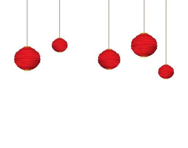 Čínské lucerny, papírová lampa, lampion. Červená a zlatá klasická Lucerna. Vektorové. Obrázek. — Stockový vektor