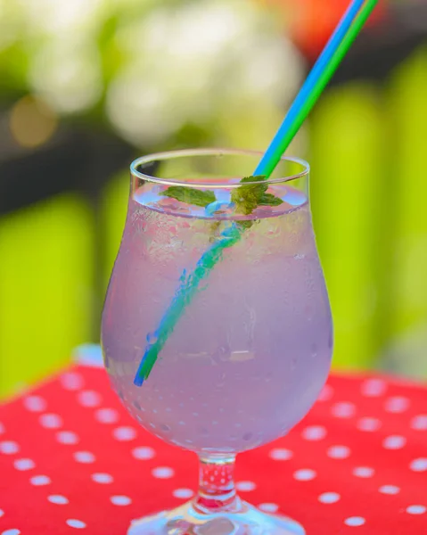 Bebida Limonada Lavander Copo Com Palha Plástico Fora Refrigerante Ervas — Fotografia de Stock