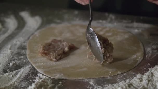 Çekici Yetişkin Kadın Gürcistan Ulusal Yemeği Yapıyor Yemek Yapmak Mutfakta — Stok video