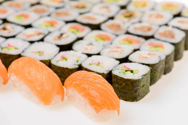 Japanese great sushi and roll set on a white background — Stock Photo, Image