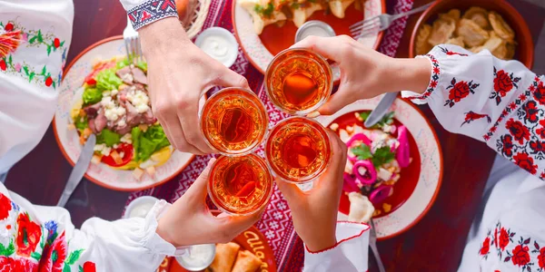 Ukrainian Family Traditional Closes Has Dinner Together Ukrainian Culture Ukraine — Stock Photo, Image