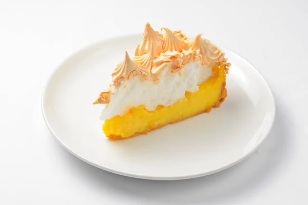 One Piece Lemon Tart Cake Served White Plate White Background — Stock Photo, Image