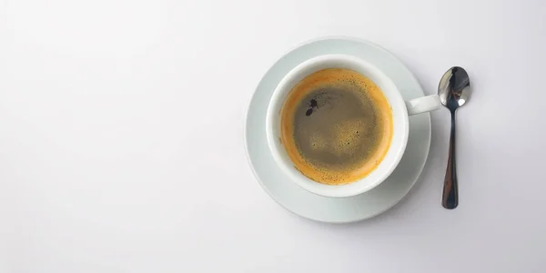 Kávé Eszpresszót Elszigetelték Fehéren Finom Fekete Kávé Fehér Pohárban Kávészünet — Stock Fotó