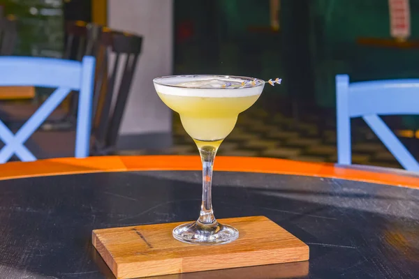 Cóctel Verano Una Copa Martini Con Flor Lavanda Fresca Bebida — Foto de Stock