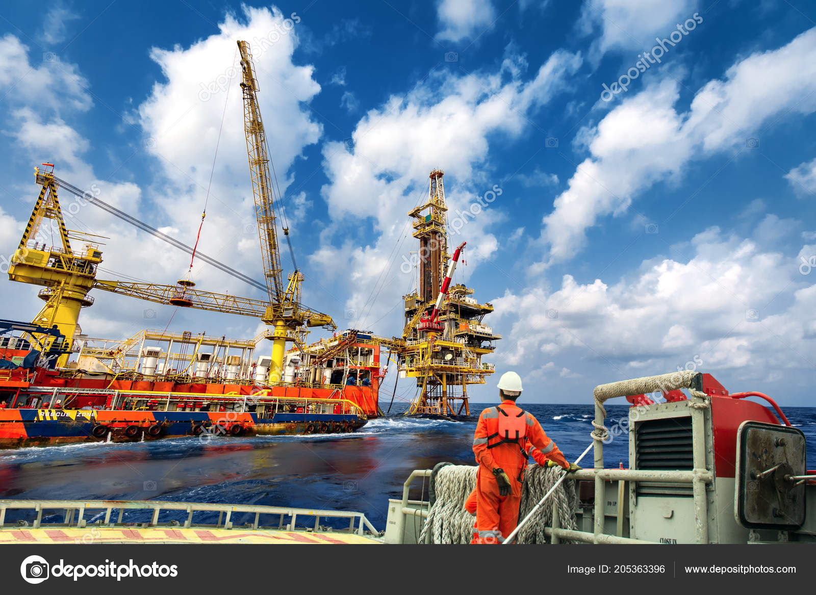 Technician Worker Crew Boat Transfer Platform Drilling Rig Process Oil