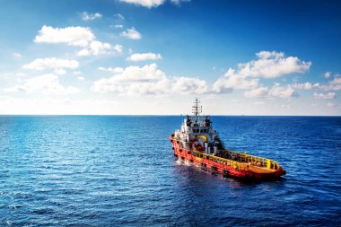 Petrol ve gaz endüstrisi için tekne veya mürettebat tekne transferi kargo ve hareketli tekne platformu kargo kaynağı, transfer kargo ve yolcu zor iş offshore petrol ve gaz platformu arasında bekleyen tekne.