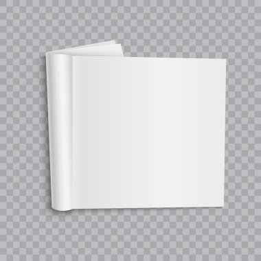 Açık dergi şeffaf arka plan üzerinde sahte kadar boş. Tasarım şablonu. Vektör.